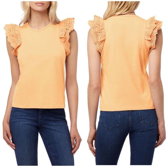 New Joes Jeans The Alexis Broderie Eyelet Sleeve Top in Yellow Size L - Picture 1 of 10